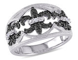 1/4 Carat (ctw) Black and White Fleur De Lys Diamond Ring in Sterling Silver